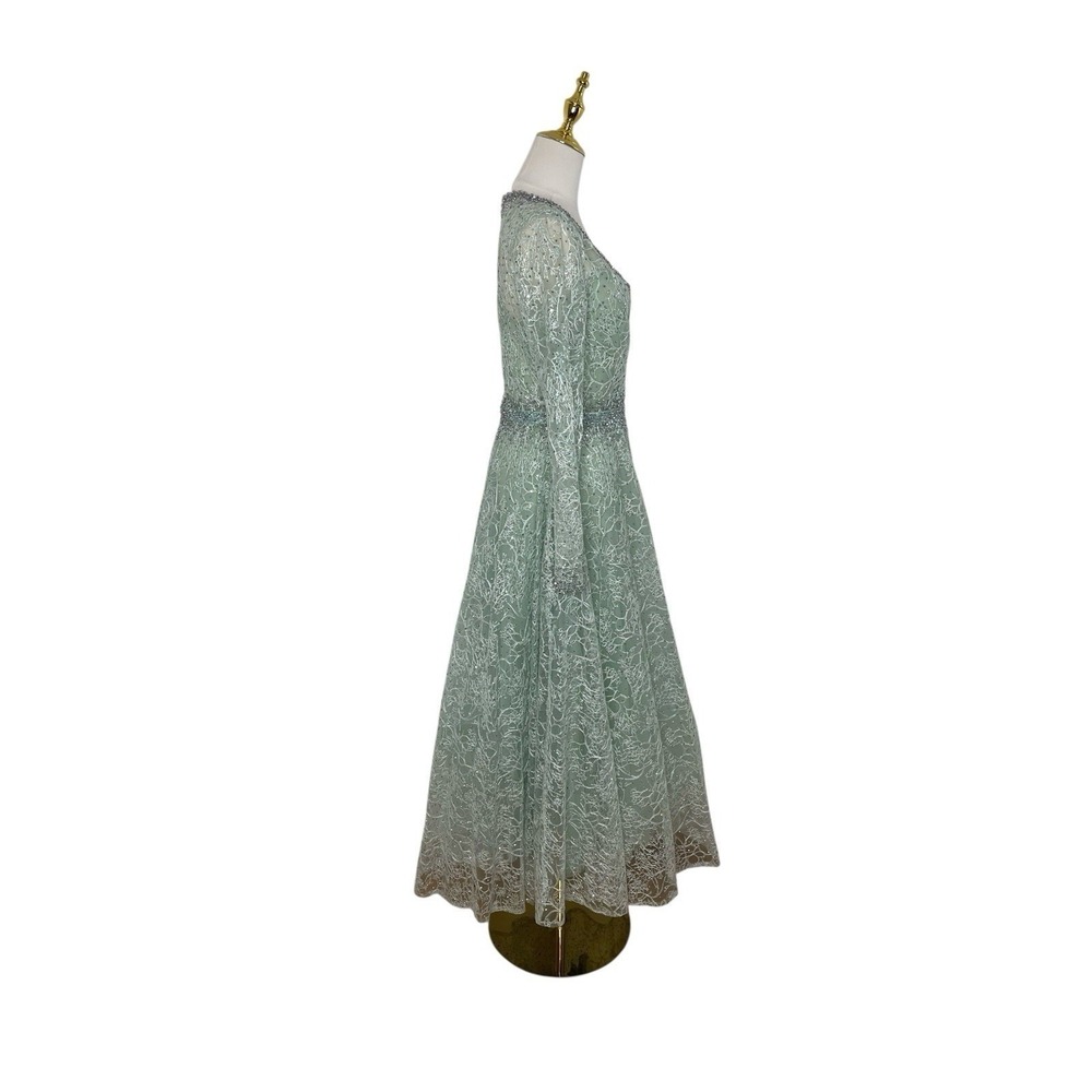 Mac Duggal 20366‎ Sage Wrap Bodice A-Line Tea Length Dress Size 6 $798 - Picture 6 of 8